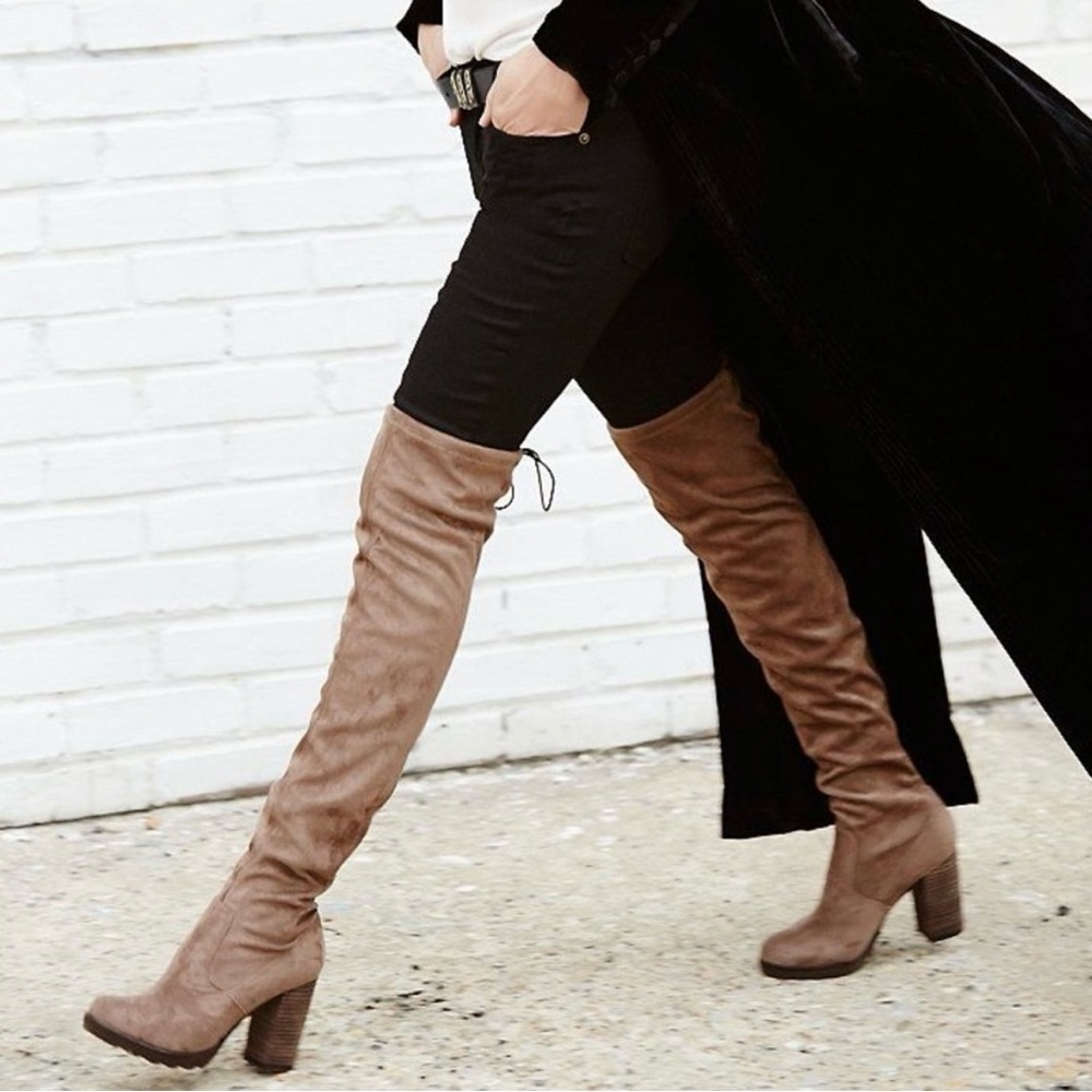 Free People | brown suede thigh-high platform boots